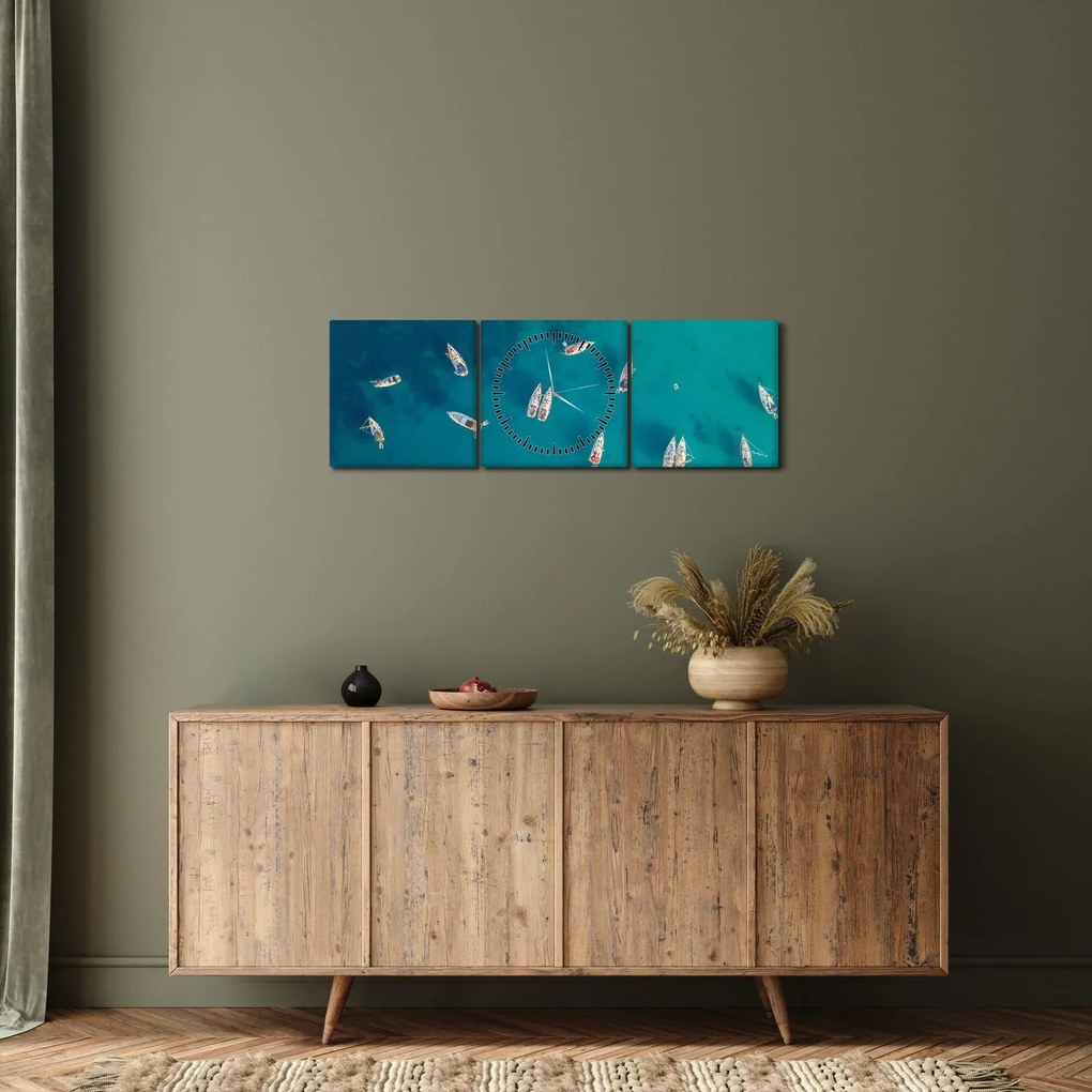 Obraz - Żaglówki (z zegarem) (90x30 cm)