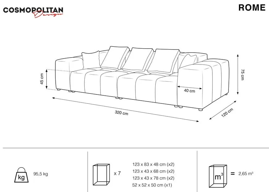 Czarna sofa 320 cm Rome – Cosmopolitan Design