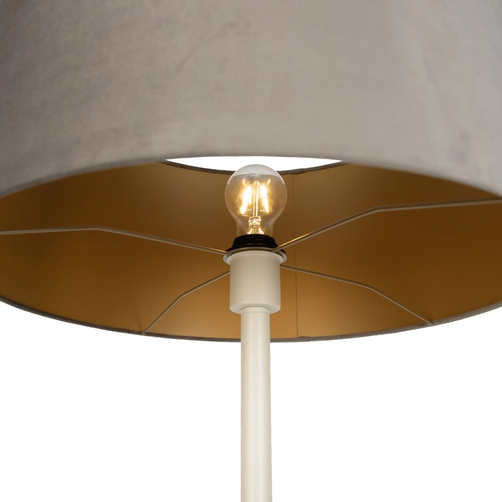 Lampa podłogowa Japandi beżowa z kloszem w kolorze taupe i złotym wnętrzem 50cm - Simplo