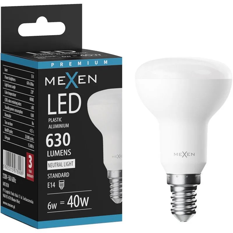 Mexen Nova żarówka LED E14, R50, 6W, Neutralna - 4000K, 630 lm - L103-E14-0640-01