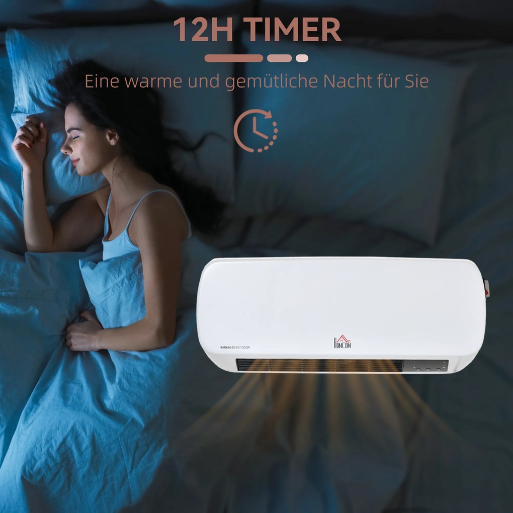 HOMCOM Grzejnik ścienno-2000W z pilotem zdalnego sterowania 2 tryby grzania wyświetlacz LED timer 12h do łazienki