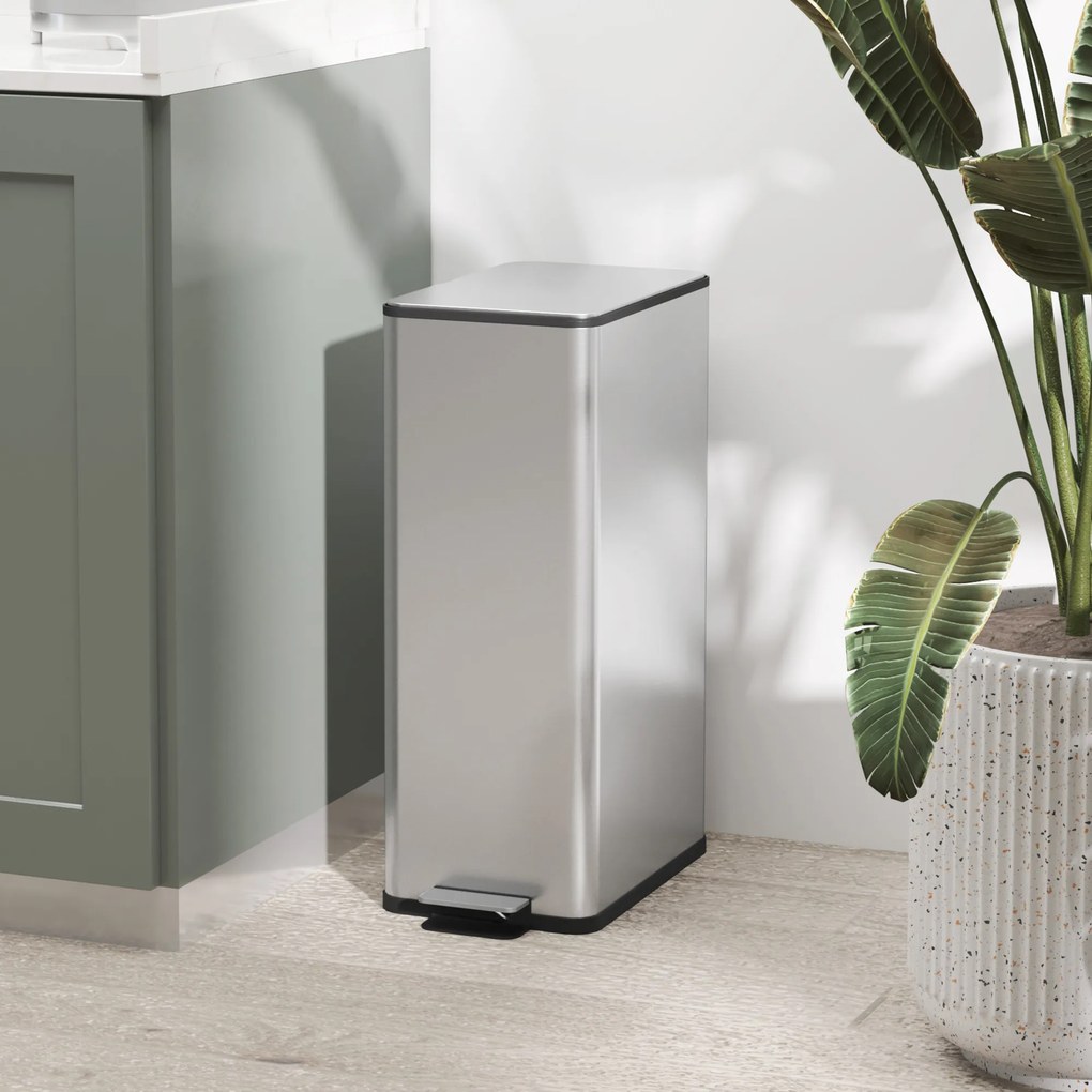 HOMCOM Kosz na śmieci 20L, ciche zamykanie, przegródka na odświeżacz, odporny na odciski, stal nierdzewna, srebrny