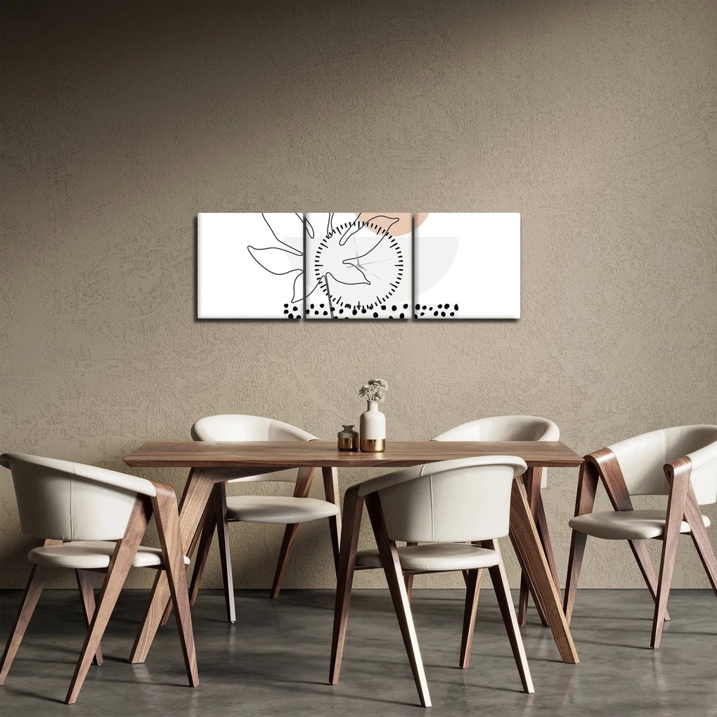 Obraz - Line art flowers N⁰3 (z zegarem) (90x30 cm)