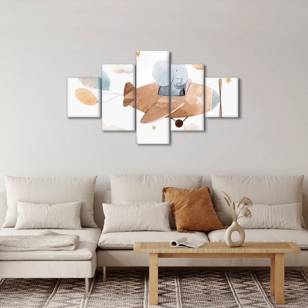 Obraz - Akwarela słoń w samolocie (125x70 cm)