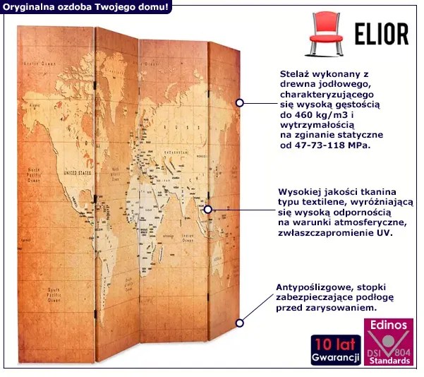 Wewnętrzny parawan z motywem mapy świata S5-G29