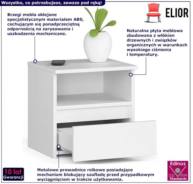 Biała klasyczna szafka nocna z szufladą - Morivo