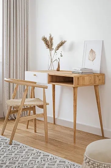 Biurko z szufladą w stylu skandynawskim dąb craft + biały H7-T41