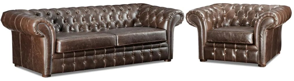 Kanapa i fotel typu chesterfield z postarzanej skóry CLOTAIRE