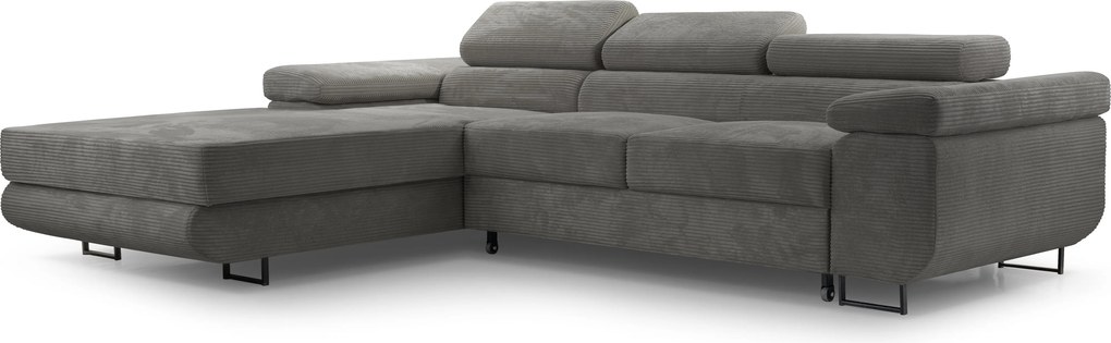 Masseno Narożnik GIULIO z funkcją spania i pojemnikiem na pościel Narozniki L, Rozkładana sofa - Szary, POSO 60