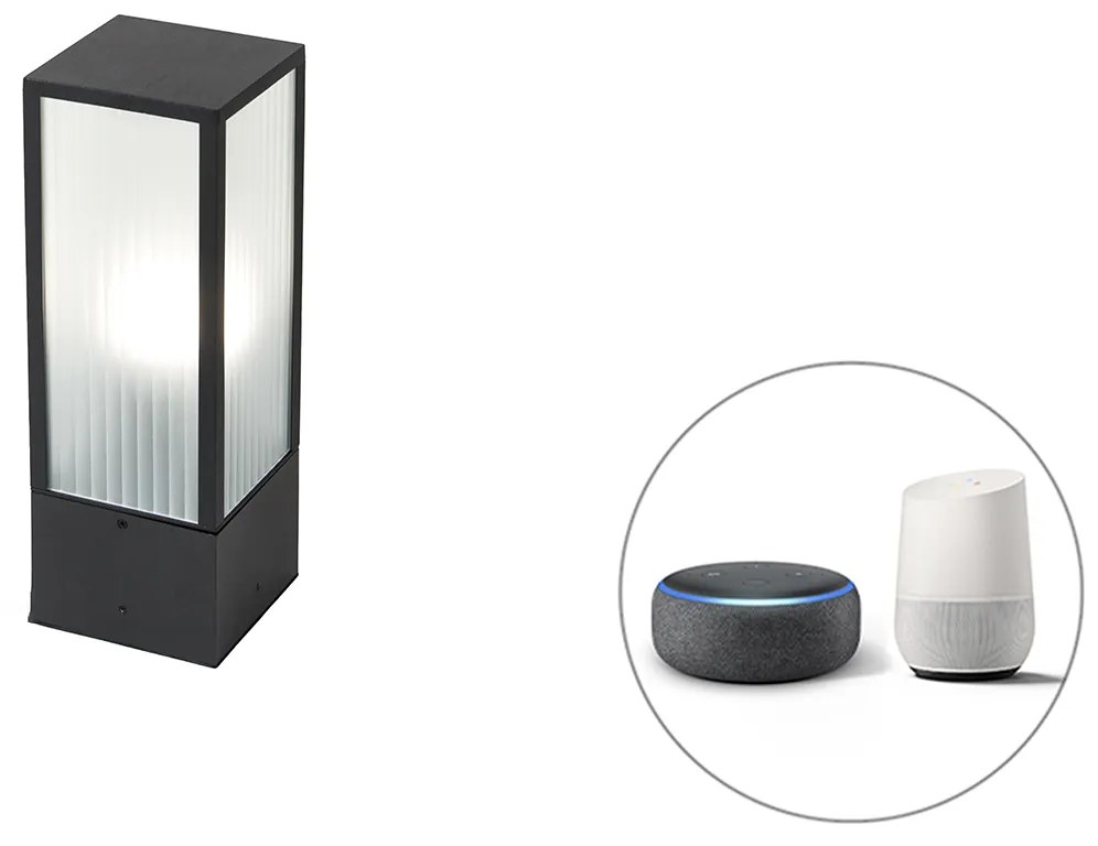Zewnetrzna Inteligentna stojąca lampa zewnętrzna czarna z żebrowanym szkłem 40 cm w tym Wifi A60 - Charlois Nowoczesny Oswietlenie zewnetrzne