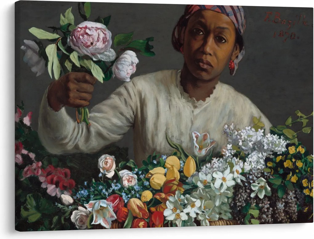 Obraz - Frédéric Bazille, Young Woman with Peonies, reprodukcje (70x50 cm)