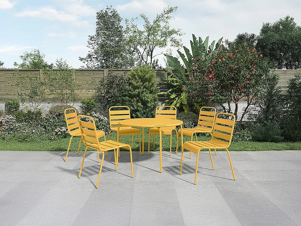 Okrągły stół ogrodowy średnica 130 cm z metalu - Musztardowo-żółty - MIRMANDE od MYLIA