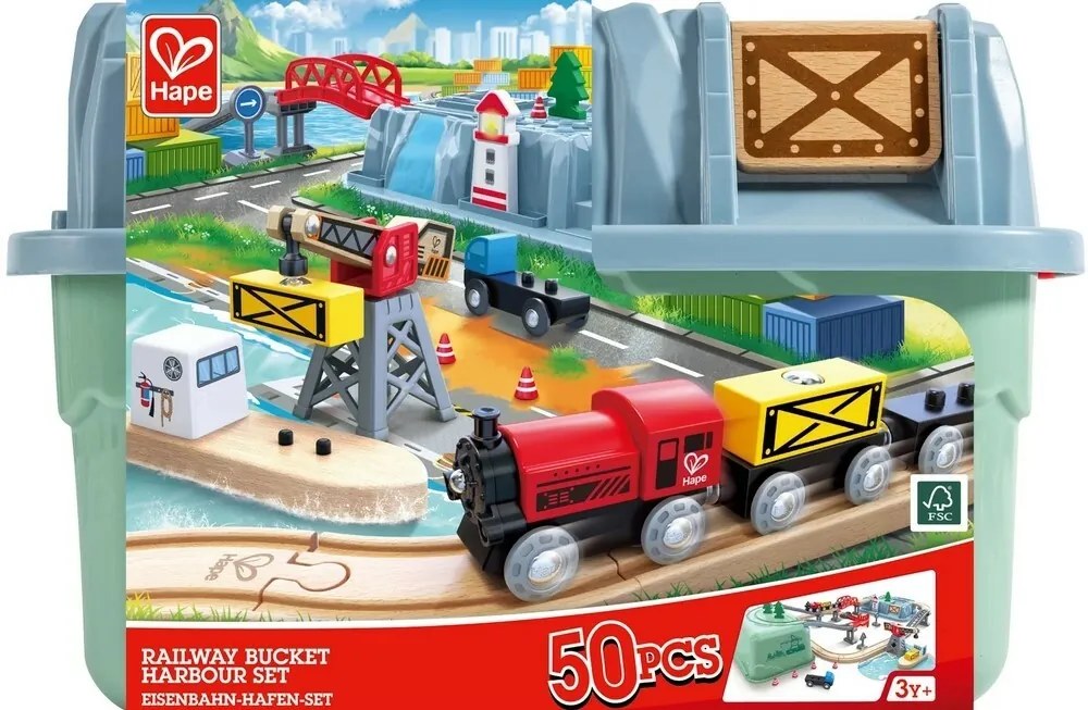 Hape Zestaw kolejowy w pudełku – Przystań