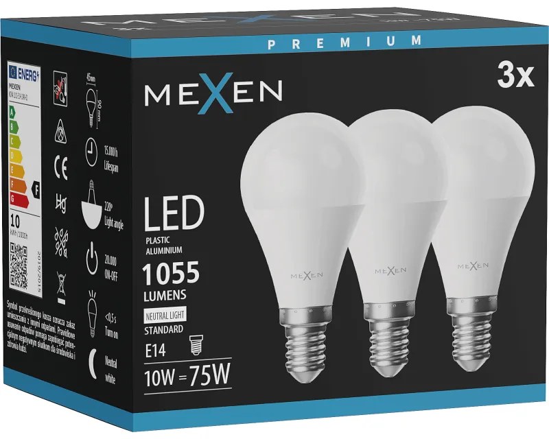 Mexen Nova 3x żarówka LED E14, G45, 10W, Neutralna - 4000K, 1055 lm - L101-E14-1040-01x03