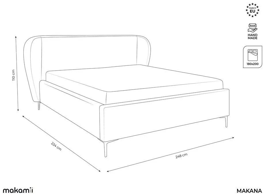 Ciemnozielone tapicerowane łóżko dwuosobowe ze stelażem 180x200 cm Makana – Makamii