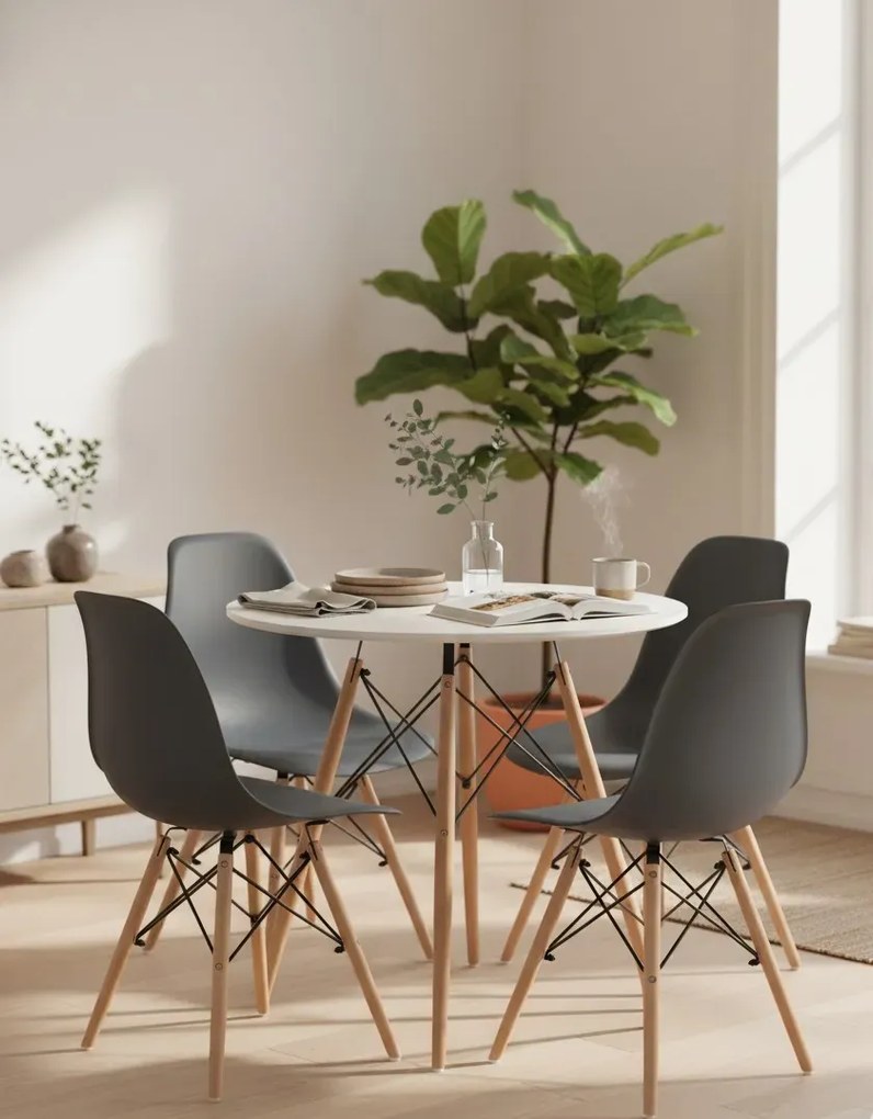 Zestaw biały stół kuchenny 80 cm z 4 krzesłami F2-L15