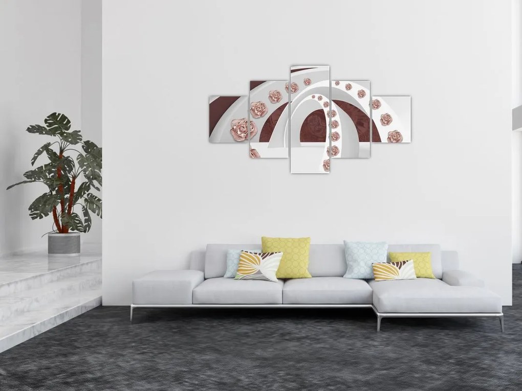 Obraz - Chmury 3D z kwiatami (125x70 cm)