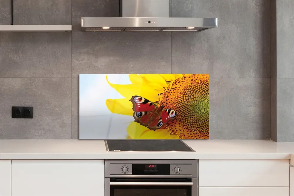 Panel Szklany Motyl na tle Słonecznika