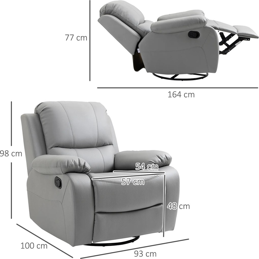 HOMCOM Fotel relaksacyjny obrotowy z funkcją kołysania i odchylania z podnóżkiem szary | Aosom PL