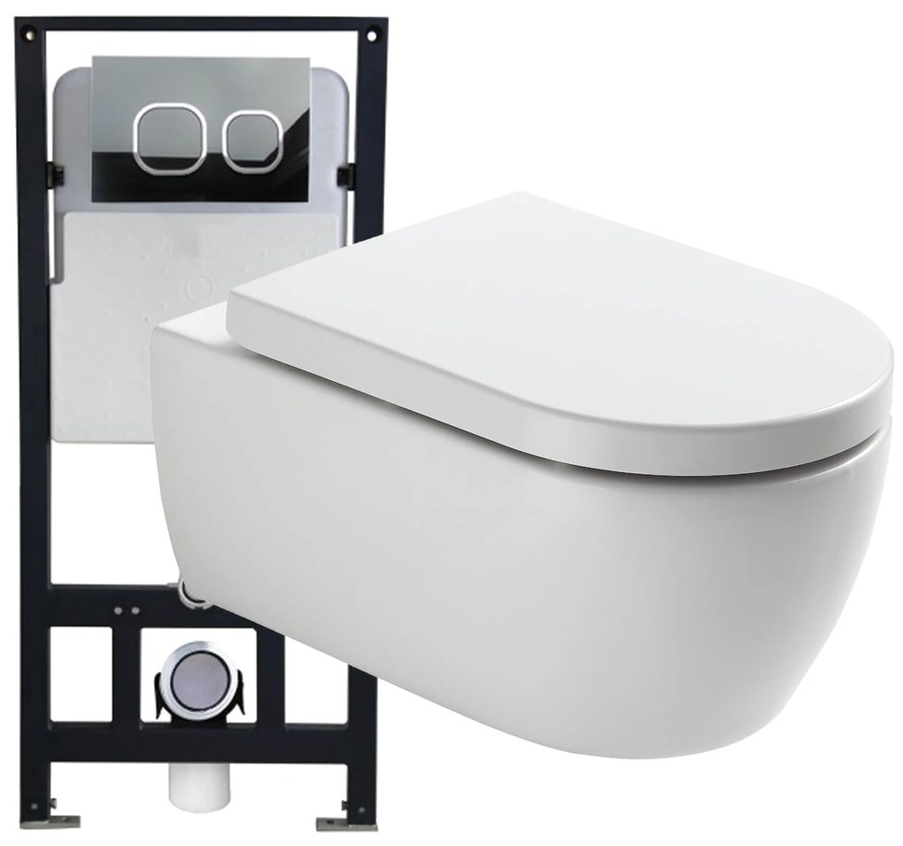 Kompletny zestaw WC 3: Miska WC wisząca bezkołnierzowa NT2039Stelaż podtynkowy G3004A ze spłuczką - Deska Soft-Close