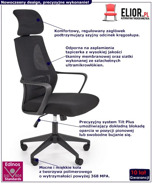 Ergonomiczny Fotel Czarny Biurowy Obrotowy G8-N03