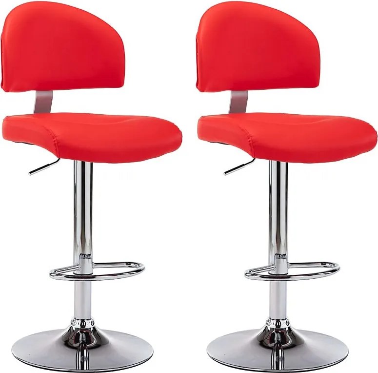 Zestaw 2 Czerwonych Hokerów Barowych z Ekoskóry z Podnóżkiem, Obracane o 360°, Regulowana Wysokość za pomocą Mechanizmu Gazowego