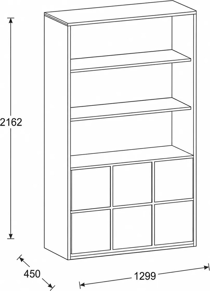 Szafka biurowa FRAME, 6x drzwi, 2x półka, 1299 x 450 x 2162 mm, PUSH-lock, szary
