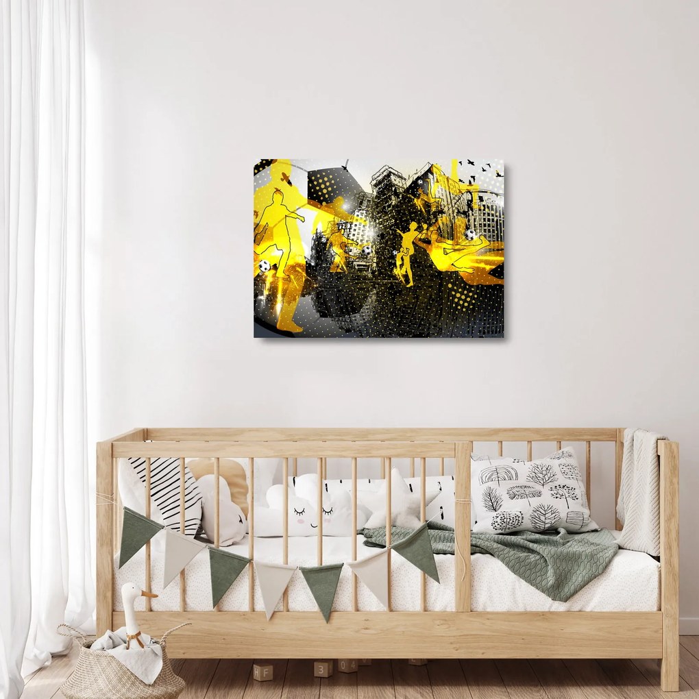 Obraz na szkle - Piłka nożna w wielkim mieście (70x50 cm)