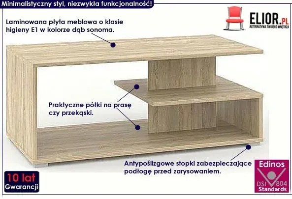 Prostokątna ława z półką dąb sonoma - Namza