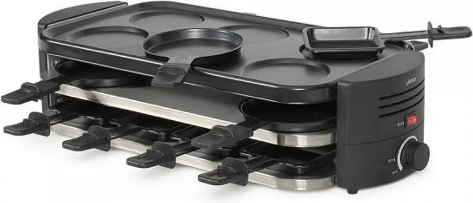 Urządzenie do raclette Livoo 1600W czarne dla 8 osób wielofunkcyjne pizze, naleśniki, grill powłoka nieprzywierająca bez PFAS