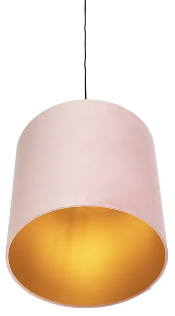 Lampa wisząca z różowym aksamitnym abażurem ze złotem 40 cm - CombiWiejski/ Rustykalny / Vintage Oswietlenie wewnetrzne
