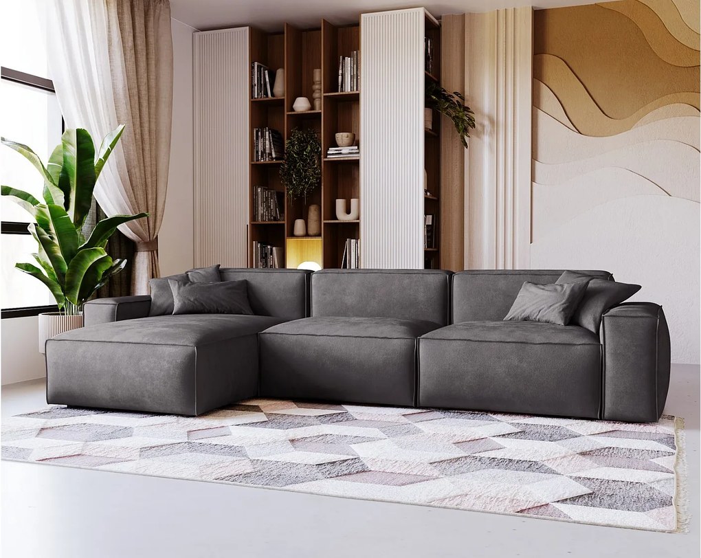 Emporius Figo narożnik w kształcie L - narożnik w nowoczesnym stylu bez pojemnika - prawostronny, tkanina aksamitna, ciemny szary (Whisper 15)