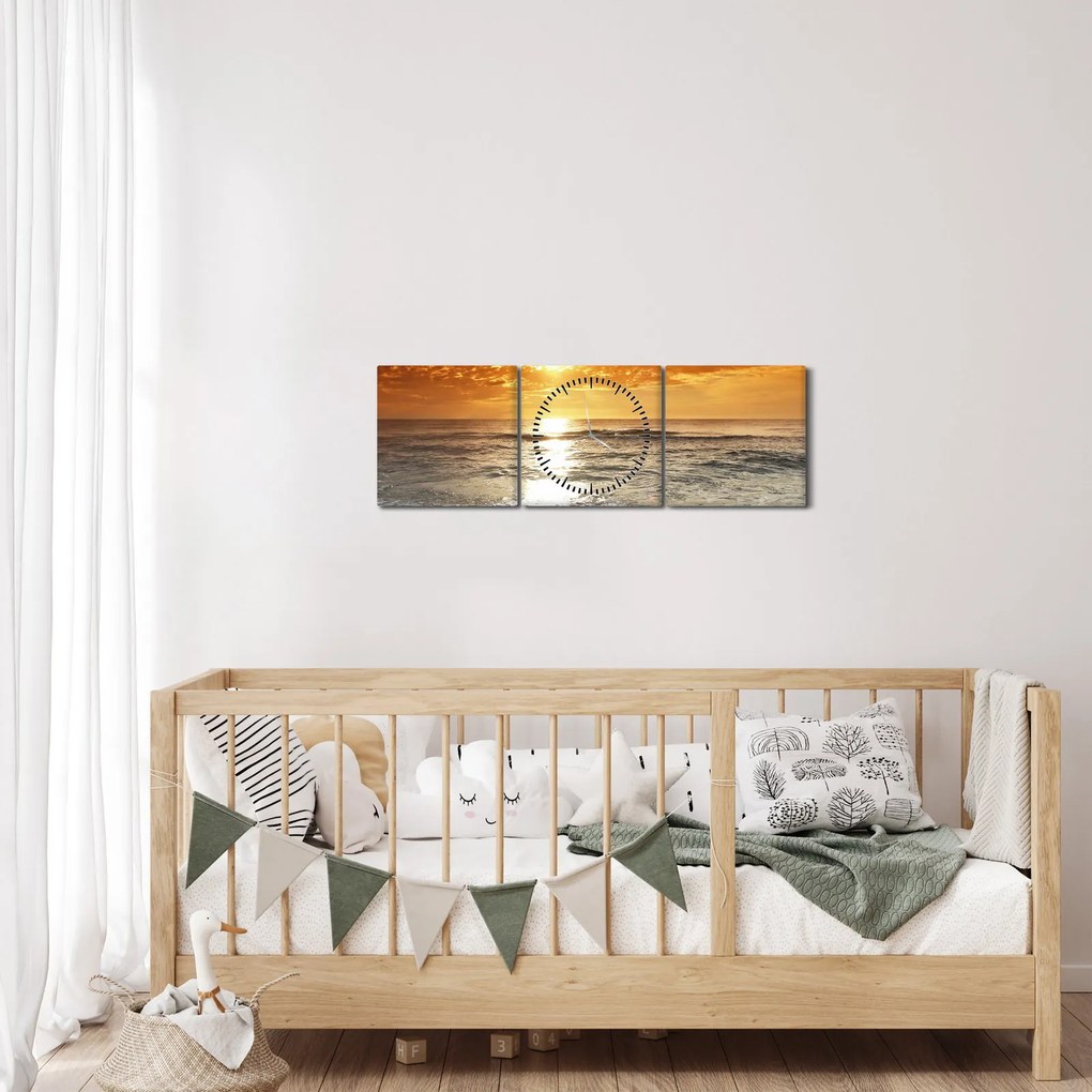 Obraz zachód słońca na Korsyce (z zegarem) (90x30 cm)