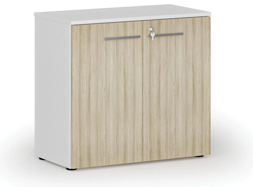 Szafa biurowa z drzwiami PRIMO WHITE, 800 x 420 x 740 mm, biały/dąb naturalny