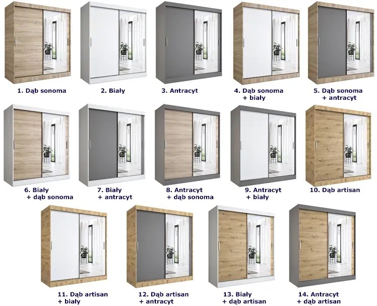 Szafa przesuwna dąb  sonoma + antracyt 180 cm - Massi 5X