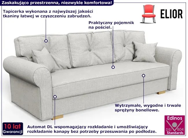 Jasnoszara kanapa z funkcją spania - Orit 3X