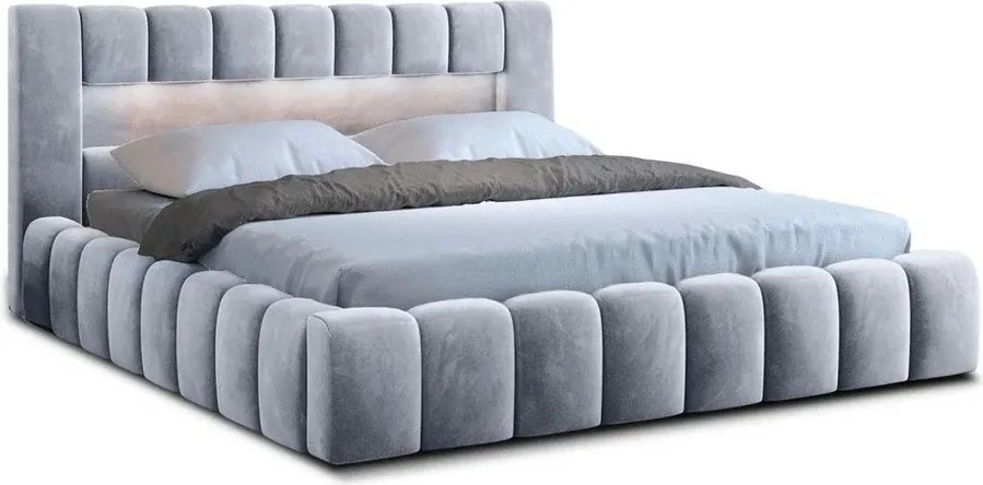 Jasnoszare tapicerowane łóżko dwuosobowe ze schowkiem ze stelażem 180x200 cm Lamica – ELTAP