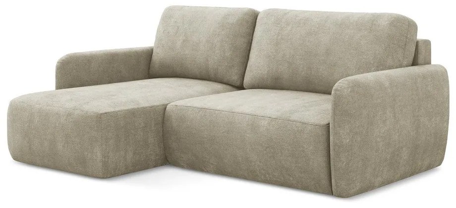 Beżowy narożnik rozkładany z tkaniny szenilowej ze schowkiem (lewostronny/z szezlongiem) Lilo – Makamii