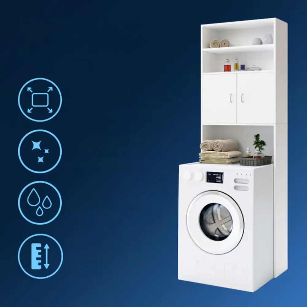 Wysoka szafka nad pralkę SILKE, 185×63×20cm, biała Casaria