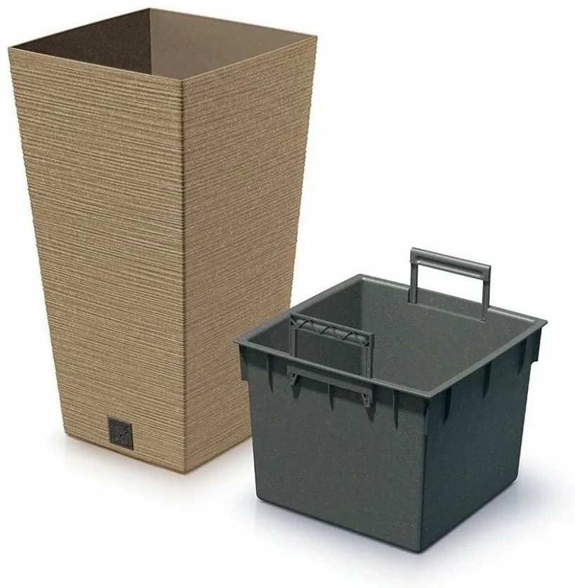 Doniczka FURU SQUARE ECO WOOD z wkładem 24 cm, brązowy, S
