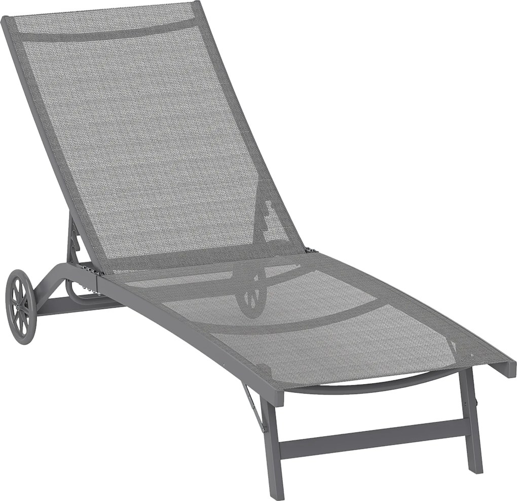 Outsunny Leżanka z regulowanym oparciem w 5 pozycjach, Oddychający materiał, Rama aluminiowa, Ciemnoszara, 195 x 66 x 34 cm