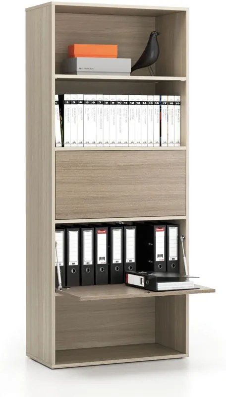 Regał biurowy wysoki LAYERS, 2 schowki, 800 x 400 x 1905, dąb naturalny / dąb bejcowany