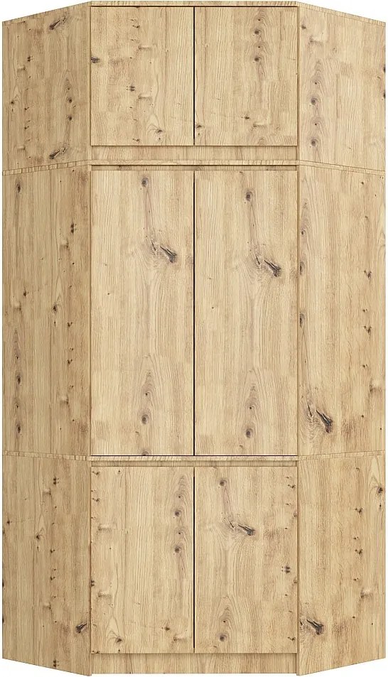 Szafa narożna z nadstawką AKORD S100 Dąb Artisan 100 cm 6 drzwi kolor Dąb Artisan mat 9 półek 100x50x235 cm