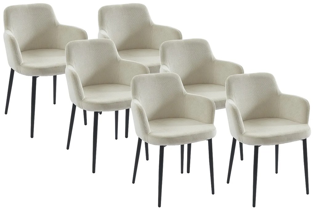 Zestaw 6 krzeseł ze sztruksu i metalu - Kremowy - CELOLA marki Pascal Morabito