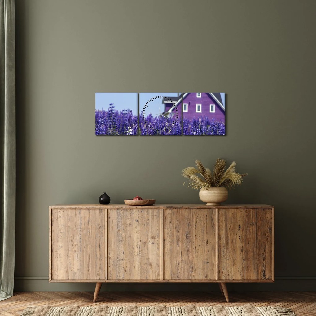 Obraz lawendowego pola (z zegarem) (90x30 cm)
