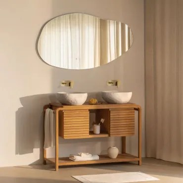 Zestaw Mebli Łazienkowych Z Drewna Tekowego Bradley 2 X Nieregularna Z Biały Cementu ↔︎40 Cm Fedro & - Sklum