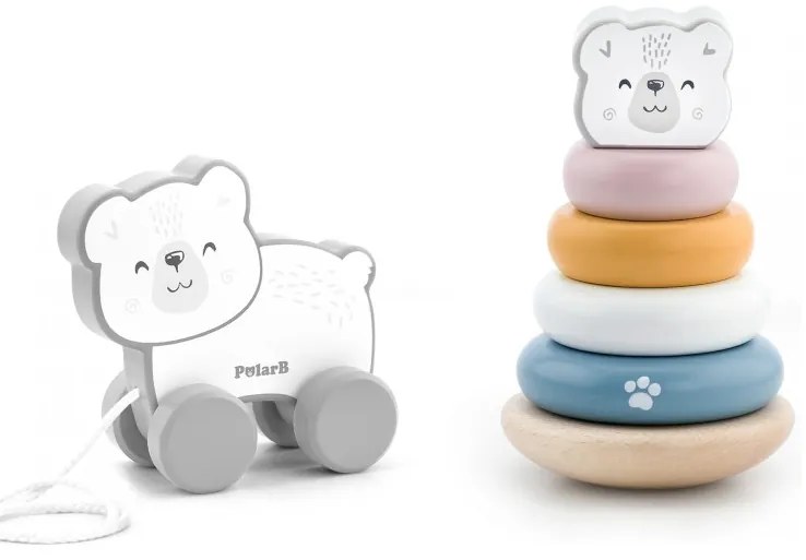 Viga polarb zestaw miś polarny drewniana piramidka + miś polarny do ciągnięcia