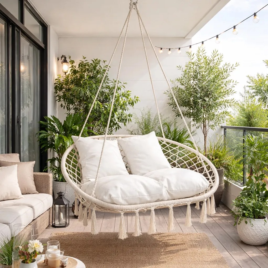 Dwuosobowa huśtawka ogrodowa - bocianie gniazdo Nestio HC-2502-BG, kolor beżowy