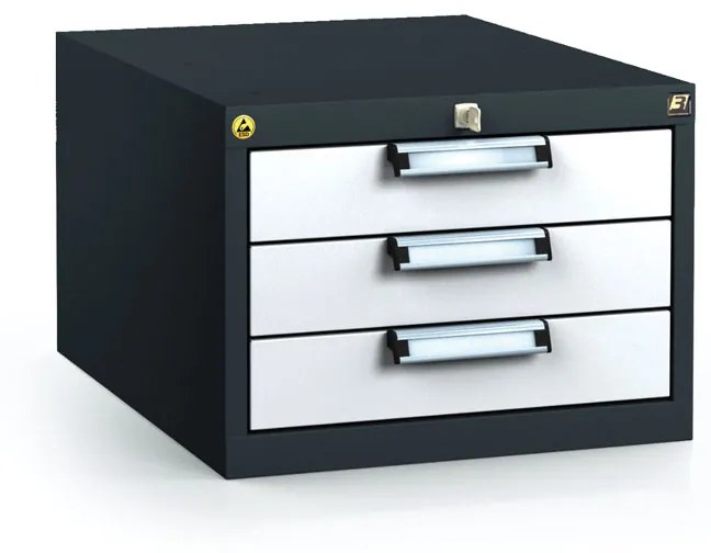 Antystatyczny pojemnik zaczepowy ESD do stołów roboczych 351 x 480 x 600 mm, 3 szuflady