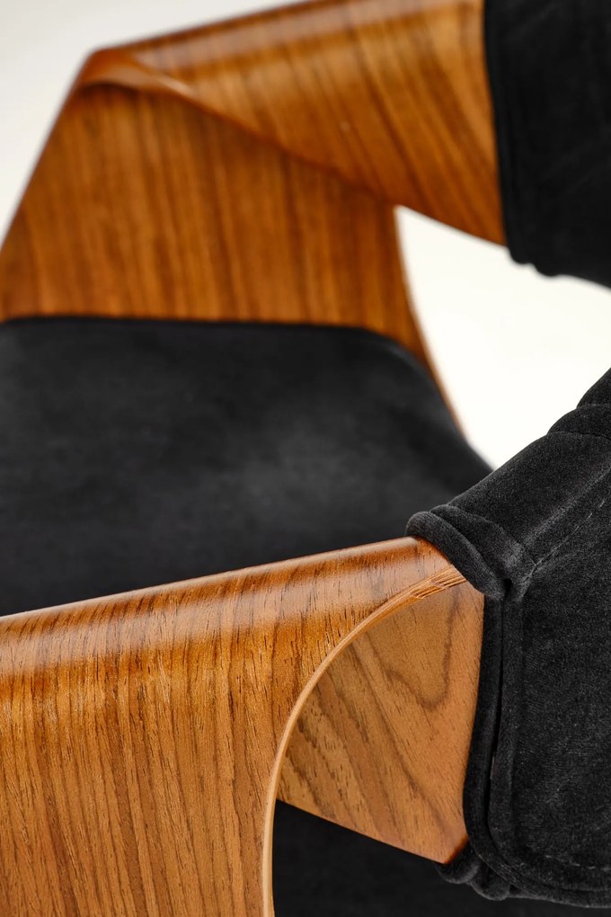 Krzesło tapicerowane welur sklejka gięta orzechowy/czarny K586